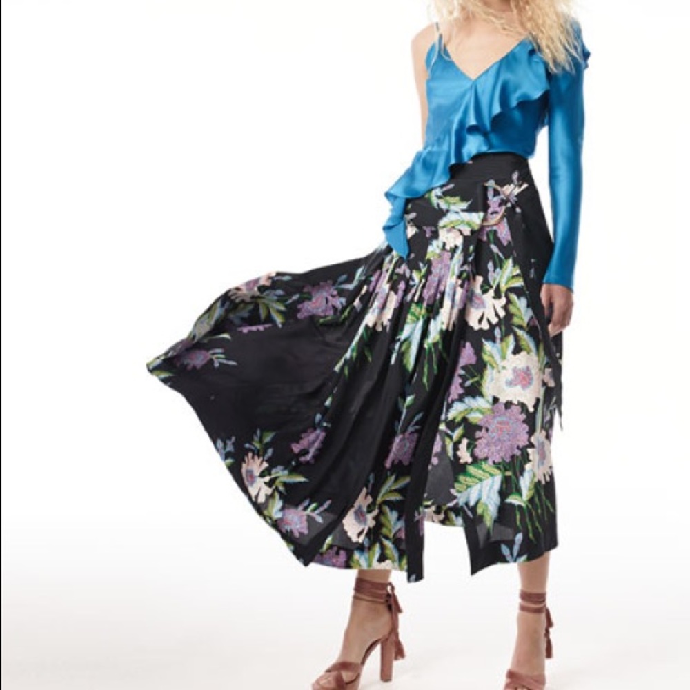 DVF black silk midi skirt size 0